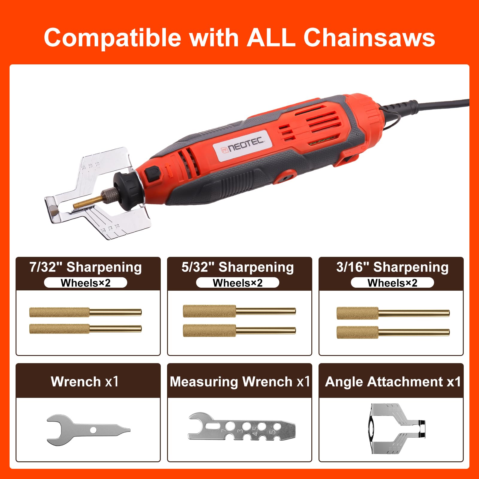 NEO-TEC Electric Chainsaw Sharpener Kit, 3 in 1 Chainsaw File 180W Power Chain Saw Blade Sharpener Tool Titanium