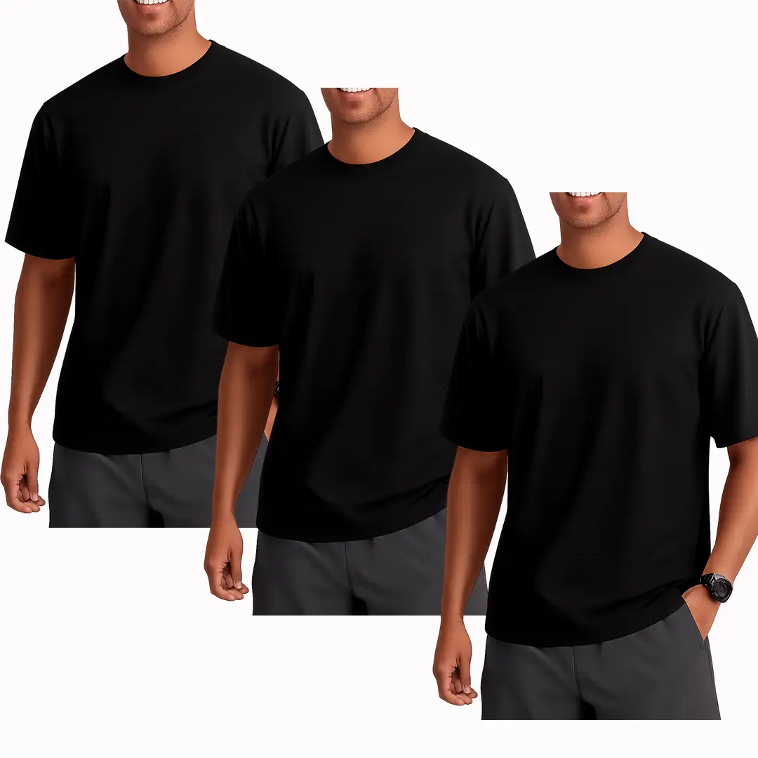 3-Pack Bulk Purchase: Men's Black Crew-Neck T-Shirts, Short-Sleeve, Relaxed Fit, Underwear, Basic T-Shirts, 100% Cotton Basic T-Shirts, for the Gym