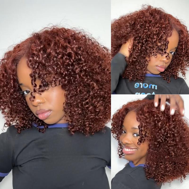 UNice 250% Density Afro Kinky Curly Wig Reddish Brown Color Glueless 7x5/13x4 HD Lace Frontal Human Hairs Wig with 16 Inch Beginners Friendly