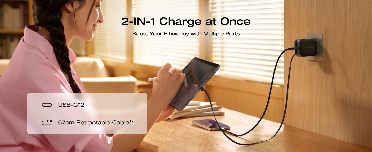 EF ECOFLOW 45W USB C Charger with Retractable Cable, 3-in-1 GaN Phone Charger with Type C Cable, 2-Port Fast Charger Compatible with iPhone 16 Pro Max, iPad Pro/Air, Galaxy S25, Steam Deck (White) EF ECOFLOW 45W USB C Charger with Retractable Cable, 3-in-1 GaN Phone Charger with Type C Cable, 2-Port Fast Charger Compatible with iPhone 16 Pro Max, iPad Pro/Air, Galaxy S25, Steam Deck (White)