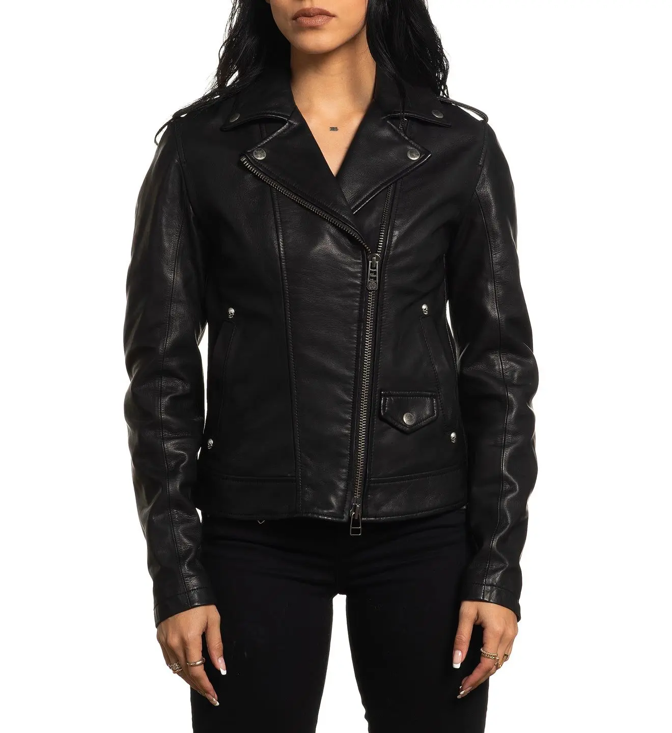 Affliction Women's Zip-Front Leather Rebel Moto Jacket Affliction Women's Zip-Front Leather Rebel Moto Jacket