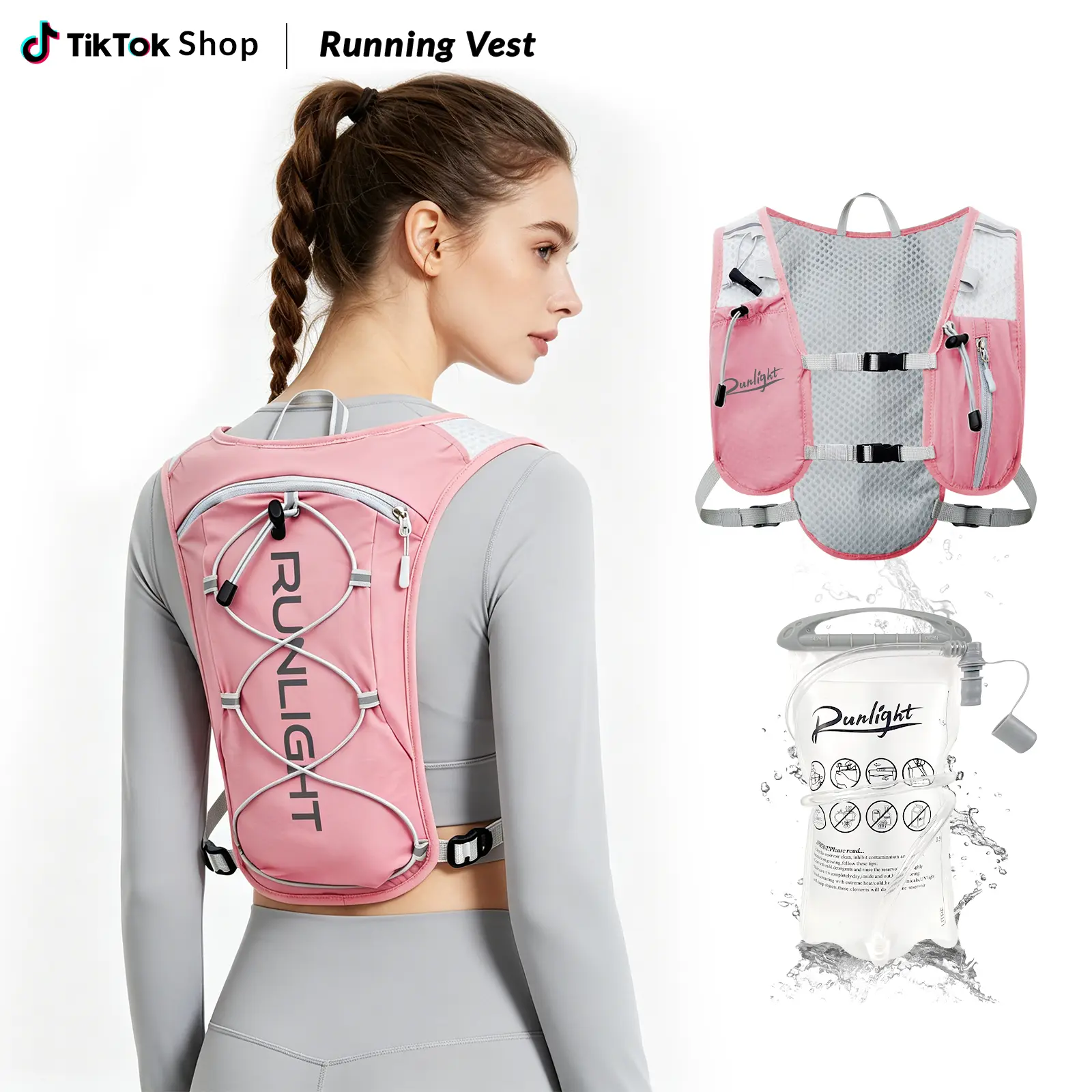 Runlight Lightweight Hydration Running Vest, 1.5L Leakproof Water Bladder, Breathable Zipper Running Backpack, Adjustable Sport Vest for Running, Jogging and Marathon Outdoor Sports
