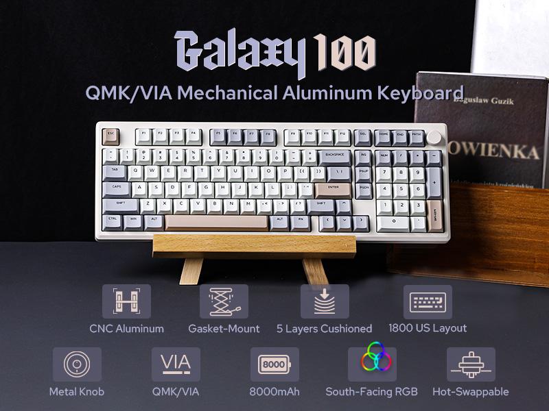 EPOMAKER Galaxy100 full size QMK/VIA Gaming Keyboard 1800 Aluminum Mechanical Keyboard with Numpad, South-Facing RGB Backlight USB-C/BT5.0/2.4Ghz Programmable Keyboard, Hot Swappable Creamy Keyboard keyboards for gaming