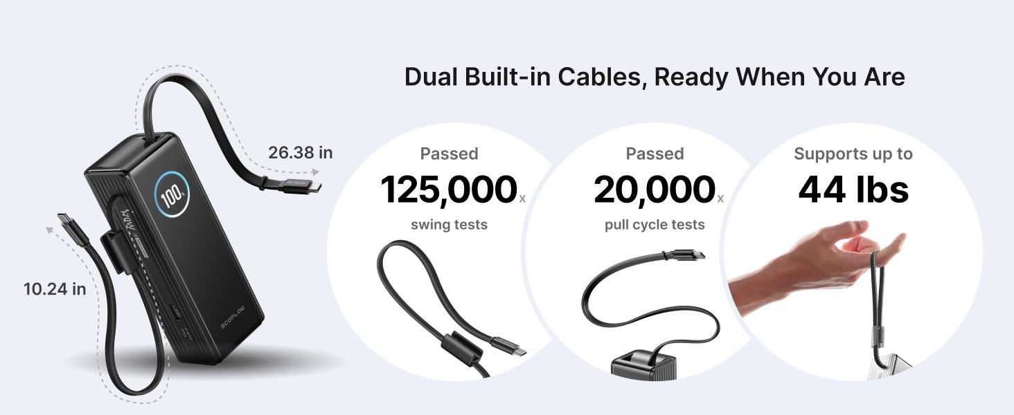 【Exclusive TikTok Gift】ECOFLOW Rapid Power Bank, 25,000mAh, 170W, 100W Built-in and Retractable Cables, Portable Charger with Triple 100W USB-C Port, Compatible with iPhone Series, Samsung, Laptop and More, Silver Travel Battery Pack 【Exclusive TikTok Gift】ECOFLOW Rapid Power Bank, 25,000mAh, 170W, 100W Built-in and Retractable Cables, Portable Charger with Triple 100W USB-C Port, Compatible with iPhone Series, Samsung, Laptop and More, Silver Travel Battery Pack
