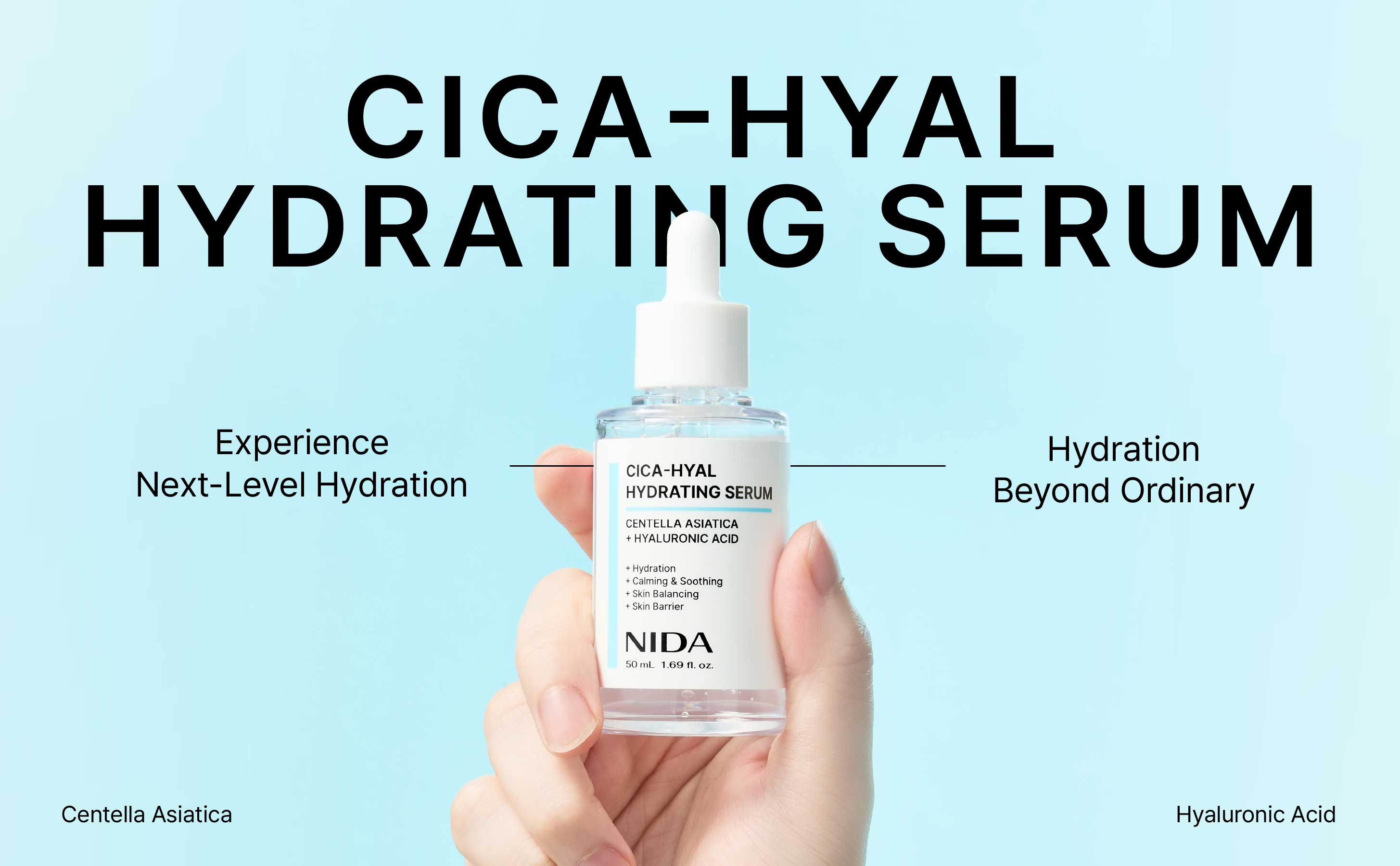 NIDA Centella CICA-HYAL Hydrating Serum Hyaluronic Acid Niacinamide Calming Soothing Moisturizing Sensitive Moisture Hydrate Dewy Skin Repair