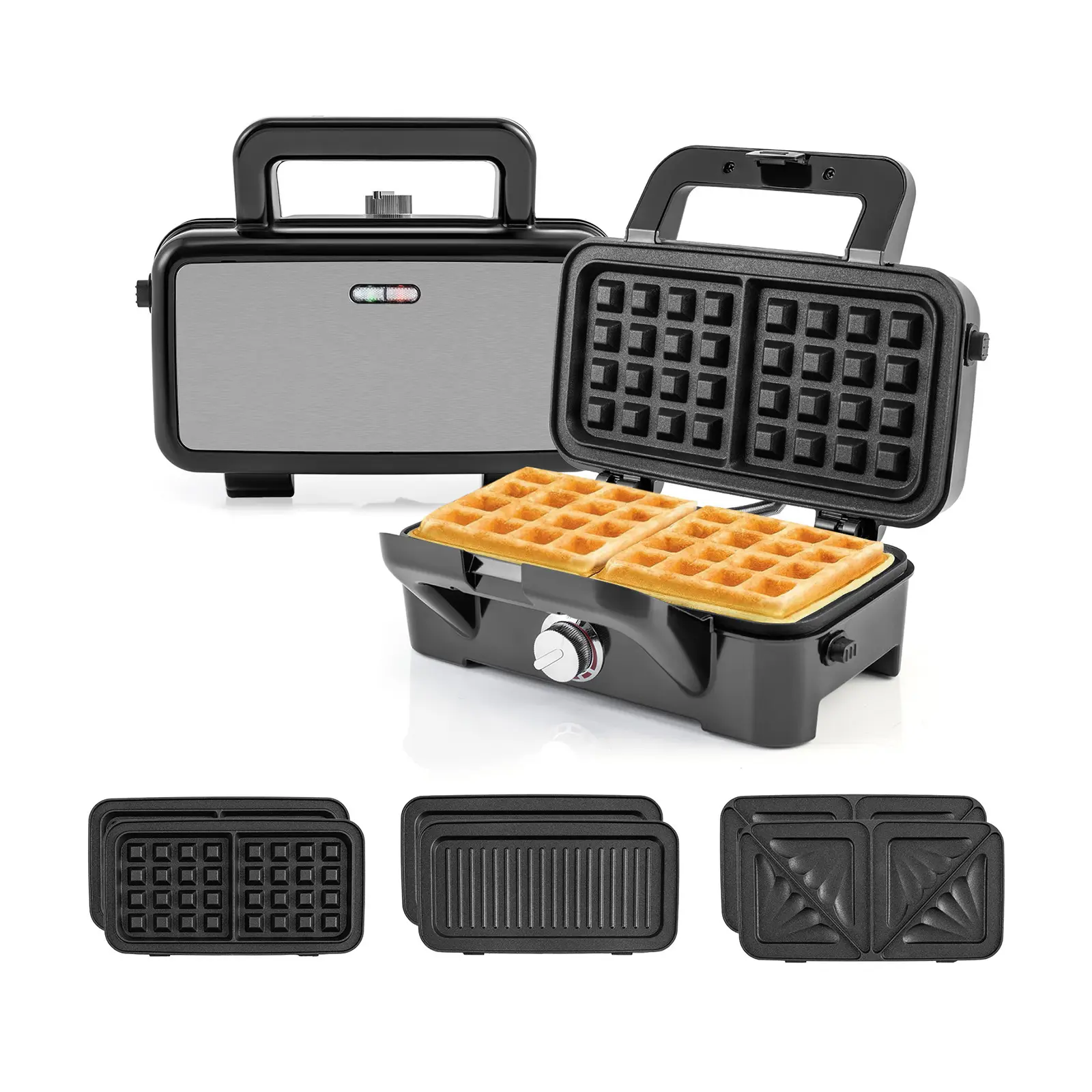 COSTWAY - 3-in-1 1082W Sandwich Maker with Removable Non-Stick Plates-Black