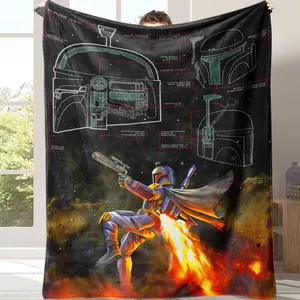 Boba Flannel Blanket Mandalorian Warrior Blueprint Art UltraSoft & Warm Lightweight & Cozy Perfect for Movie Nights Scifi Enthusiasts Gaming Room Travel Companion Birthday Gift Holiday Present Outer Space Theme Decor girlfriend gift