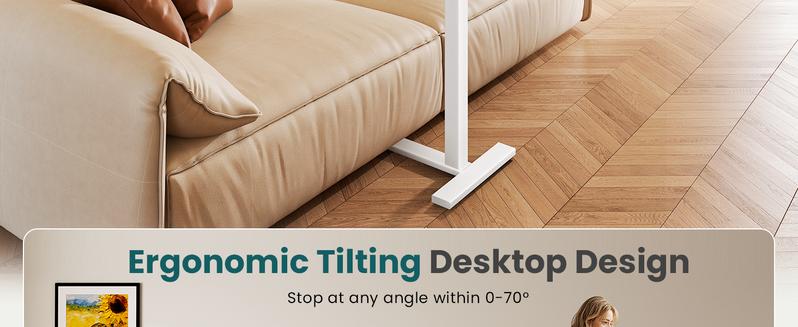 Overbed Bedside Table with Wheels, Mobile Standing Stand Up Rolling Laptop PC, Adjustable Height Tray, Side Computer Workstation for Home Use