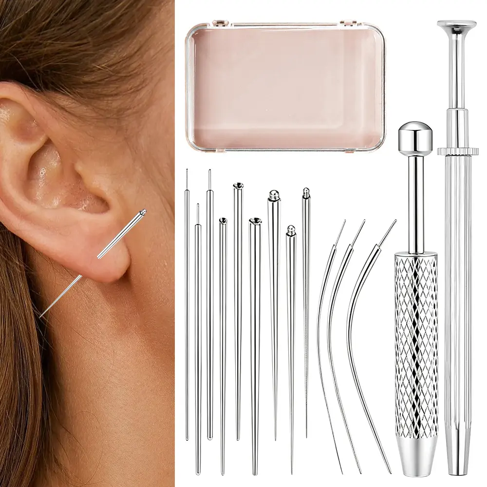 25Pcs Piercing Tapered Ball Grabbing Tool for Jewelry Replacement - 14G 16G 18G 20G Stainless Steel Flat Back Earring Applicator Tool Threaded, Internal Threaded, External Threaded Body Piercing Insertion Needle Kit for Ear/Nose/Navel/Nipple/Lip/Eyebrow/T