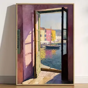 [UNFRAMED POSTER] Henri Matisse "Open Window" Fauvist Wall Art Print - Vibrant Mediterranean River Harbor Scene, Unframed Modern Wall Decor for Bedroom & Living Room, Ideal Housewarming Gift, Coastal Home Decor