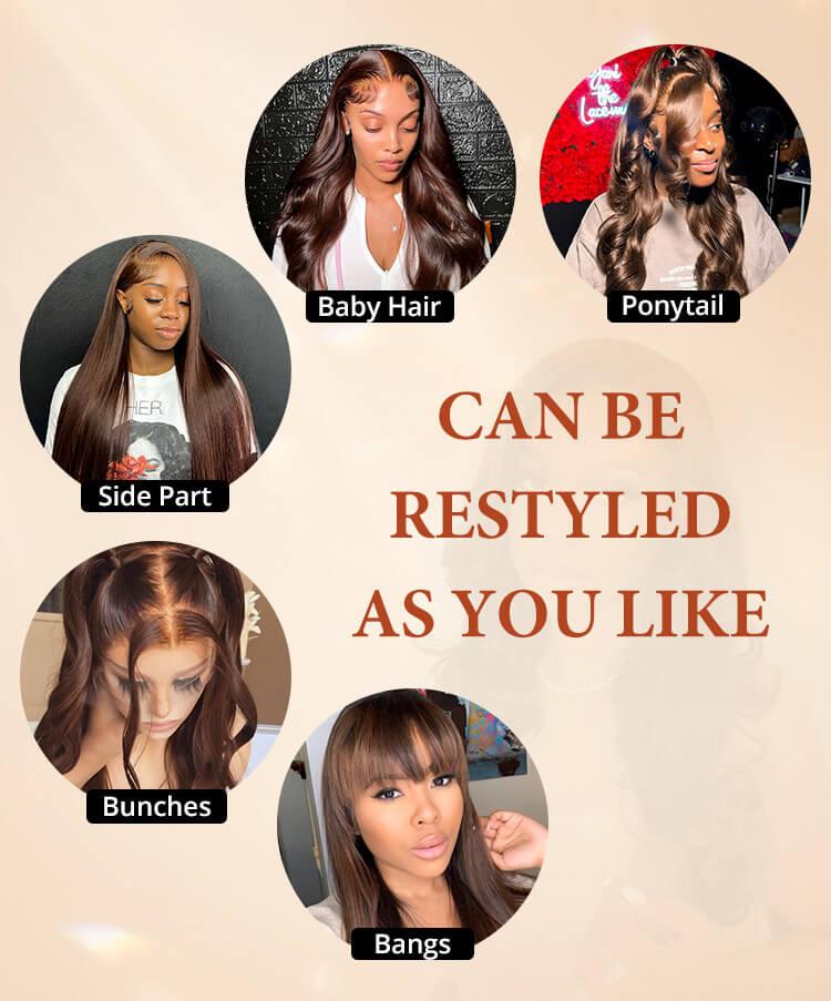 Wiggins Hair Dark Brown #4 Lace Front Wigs Straight Colored Human Hair Wigs Pre Cut Ready Go Glueless Wig 7x5 Closure Wig