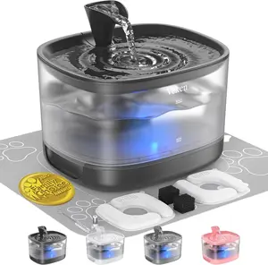 Cat Water Fountain with Detachable Tank, Easy to Clean & Assemble, 84oz/2.5L Pet Drinking Dispenser with Quiet Operation & LED Light, Gifts, Cats, Dogs and Small Pets, Black
