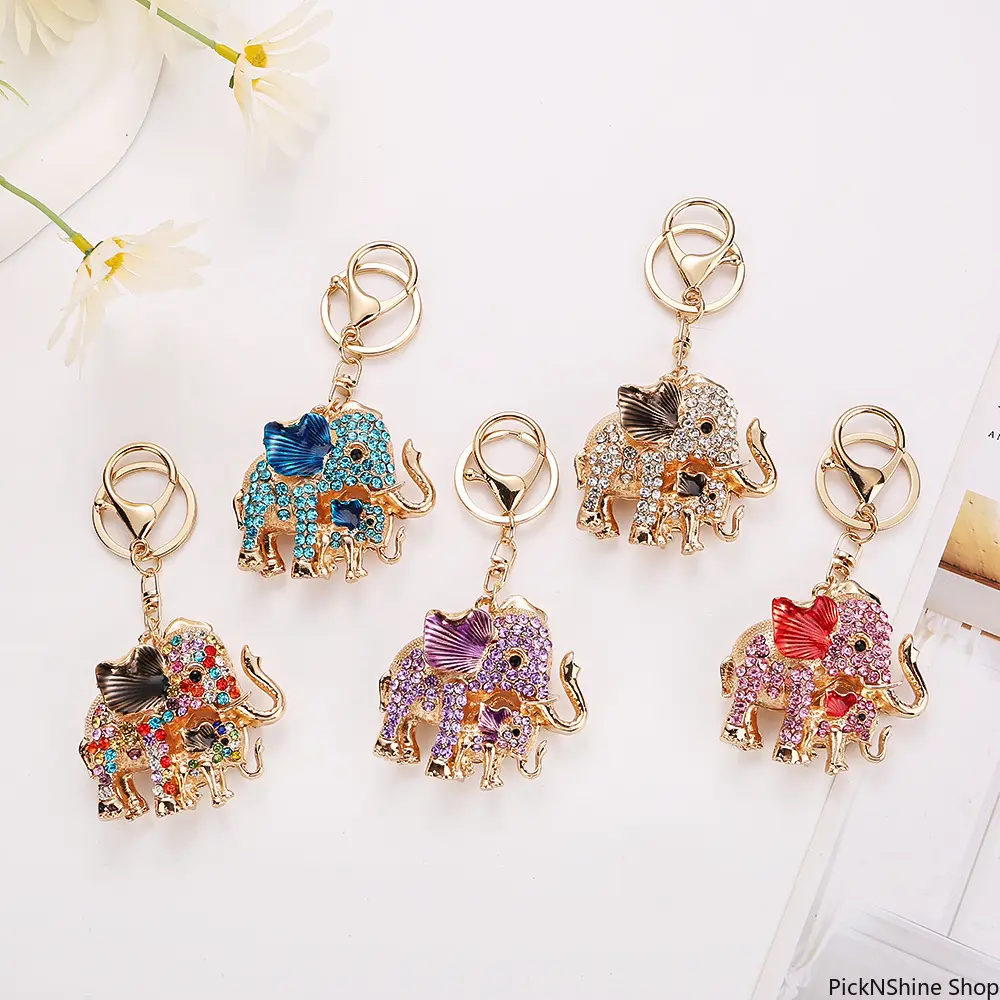Cute Keychains - Colorful Elephant Metal Charm with Glitter Rhinestones, Unisex Synthetic Animal Pendant, All-Season Fashion Key Accessories for Everyday Use & Holiday Gifting, Animals, All Seasons