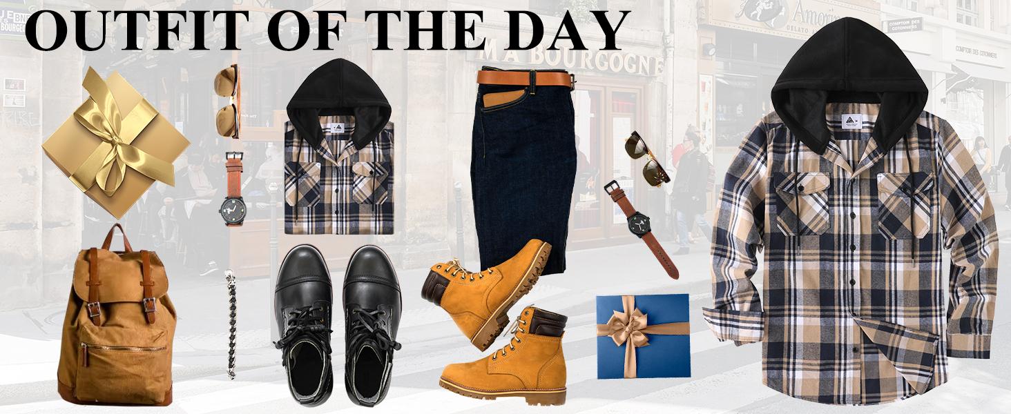 ZITY Spring Men's Plaid Hooded Shirt - Lightweight Breathable Flannel Long Sleeve - Classic Aesthetic Checked Top for Everyday Wear - Soft Casual Layering Piece Gift