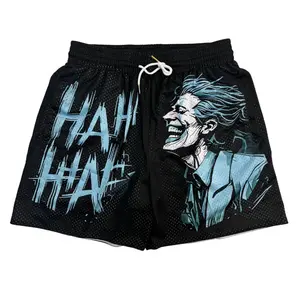 Smiling Clown Movie Shorts Teal Unisex Sports Double-Layered Inner Shorts Full Print Drawstring Design Men Women Mesh Basketball Shorts 4 Pockets 5.5 Inseam