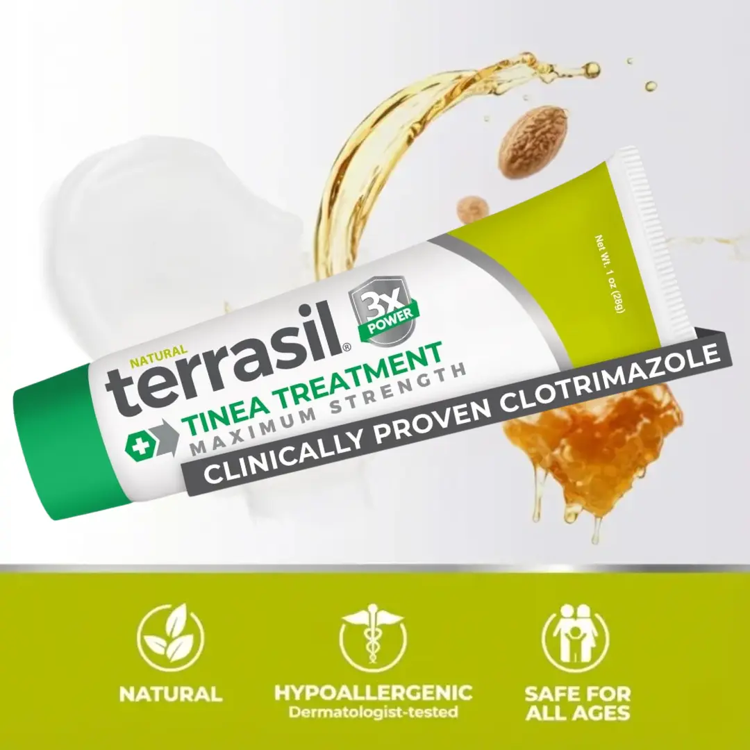 terrasil Tinea Versicolor Treatment Cream Max Strength, Antifungal Tinea Cream, Clinically Proven 1% Clotrimazole, Treats Most Ringworm & Fungal Infections, Soothing Relief of Itchy Dry Skin (1oz)