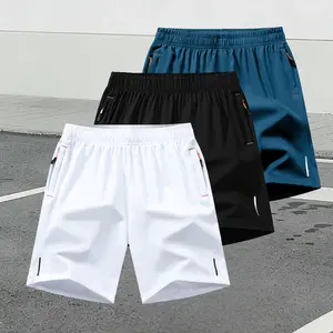 3pcs-Men's Lightweight Casual Shorts - Zipper Side Pockets, Elastic Waist with Adjustable Drawstring, Breathable Fabric for Basketball, Running, Beach & Outdoor Sports - Athletic Shorts, Gym Enthusiasts