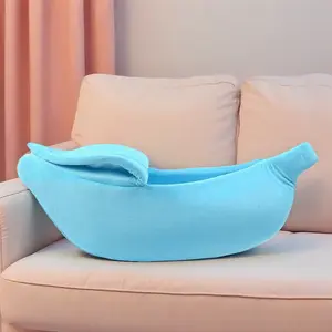 Banana Shaped Pet Bed Soft Plush Cute Nest with Cover for Cats Small Pets Cozy Warm Sleeping Bed for Hamsters Guinea Pigs Kittens
