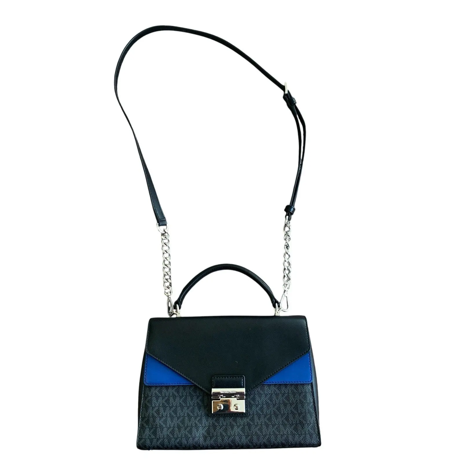 Pre-owned MICHAEL KORS Sloan Crossbody bags Medium Logo Canvas And Black Blue Leather Crossbody Bag