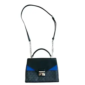 Pre-owned MICHAEL KORS Sloan Crossbody Bags Medium Logo Canvas And Black Blue Leather Crossbody Bag