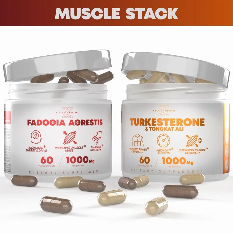 Peak Revival-X Natural Plant-Based Fitness Supplement Stack - Sugar-Free Testosterone Booster for Adult Men, 2000mg Turkesterone, Tongkat Ali, Fadogia Agrestis, Pre-Workout Support, Lab-Tested 120 Capsules