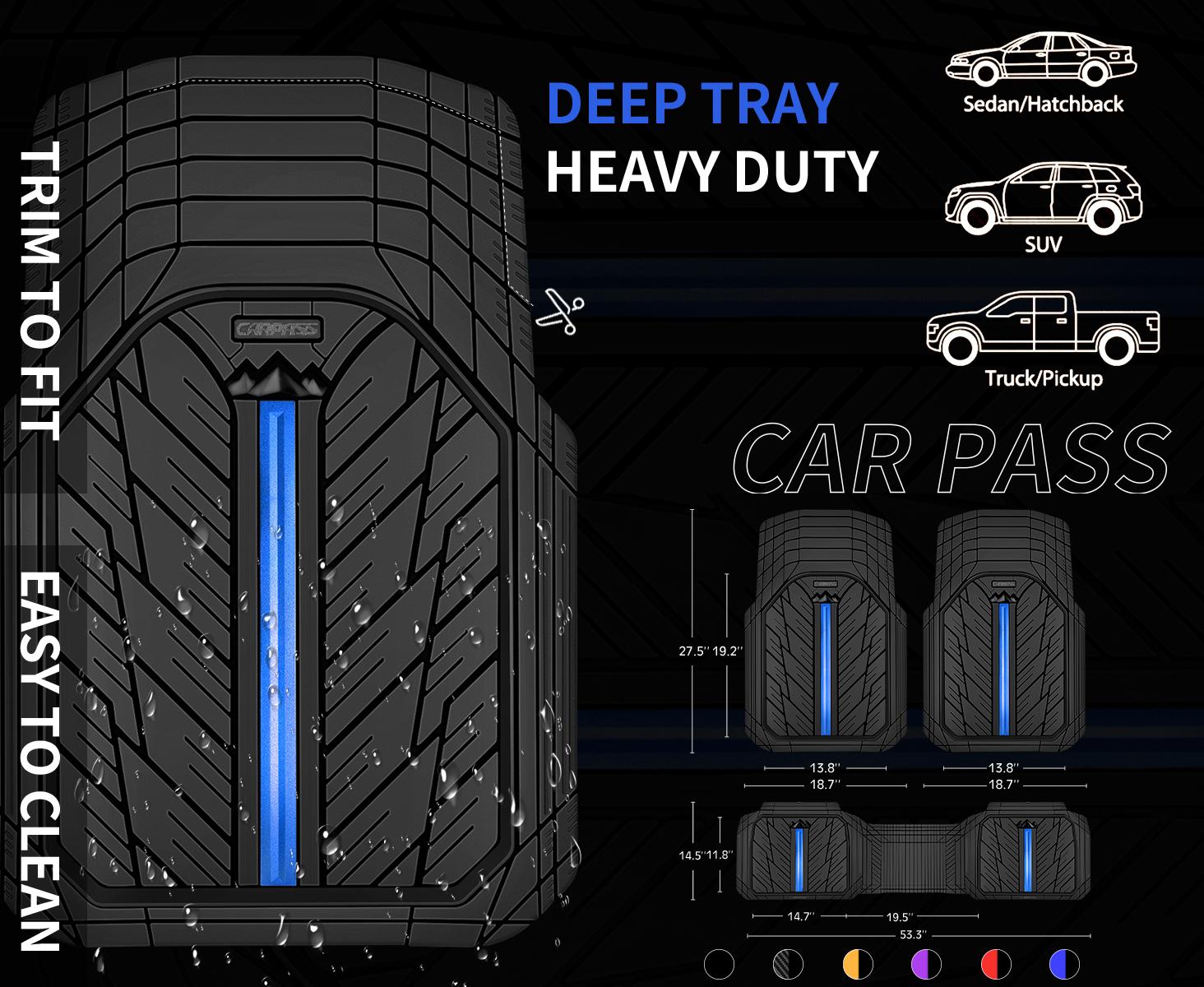 CAR PASS Durable Rubber Car Floor Mats, Deep Waterproof Car Mats All Weather, Universal Trim-to Fit Automotive Floor Mats for Car SUV Truck Van, Durable Floor Liners Solid