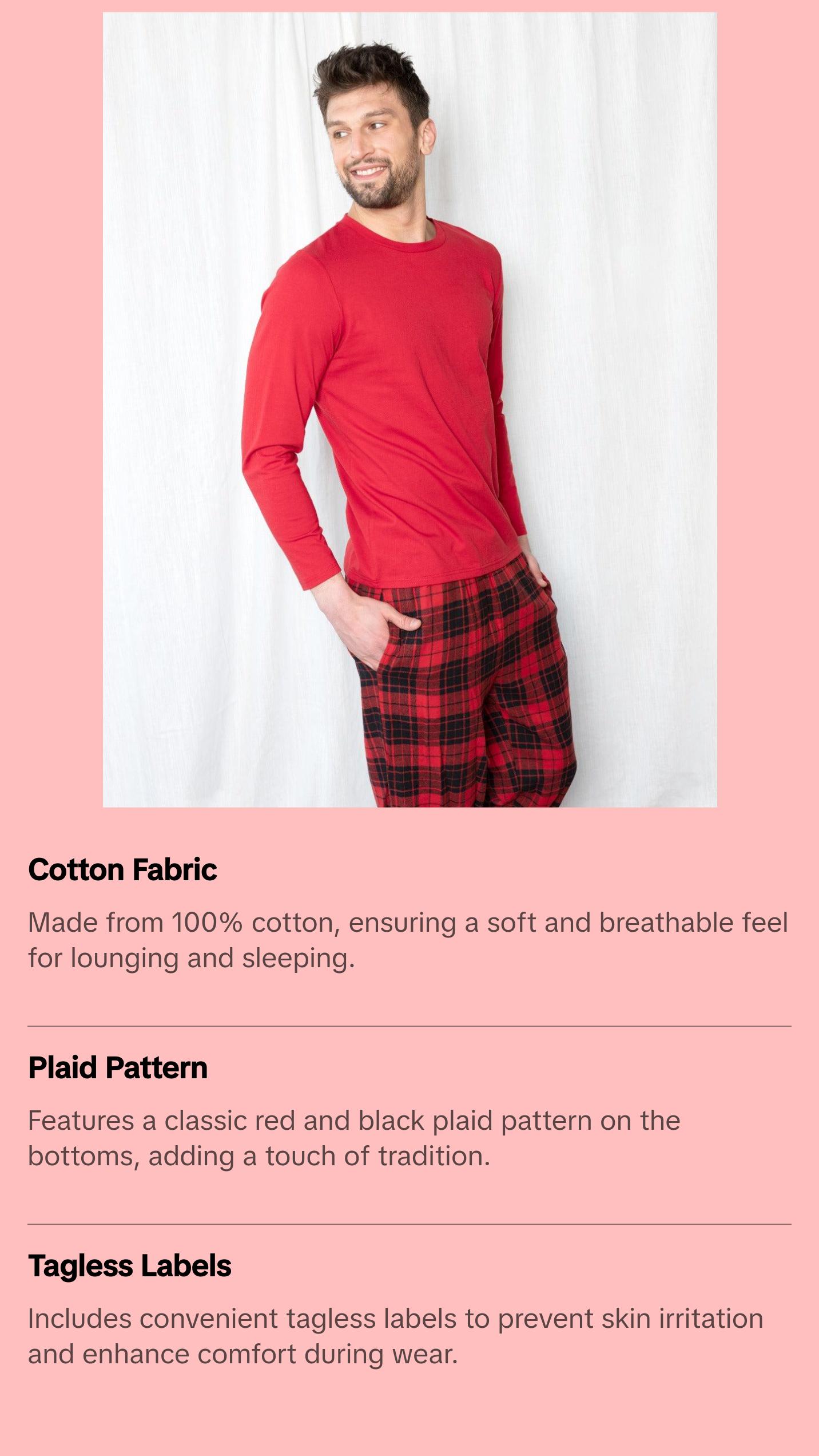 Mens Red & Black Plaid Flannel Set