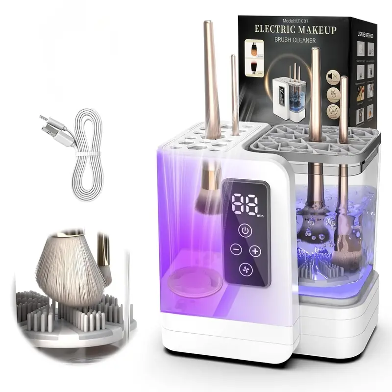 5-in-1 Electric Makeup Brush Cleaner & Dryer Machine- Portable Lightweight Automatic USB Cosmetic Brushes Cleaner Tool with Deep-Clean Silicone Brush for All Size Brushes (Contour, Eyeshadow, Blush) Makeup Brush Cleanser