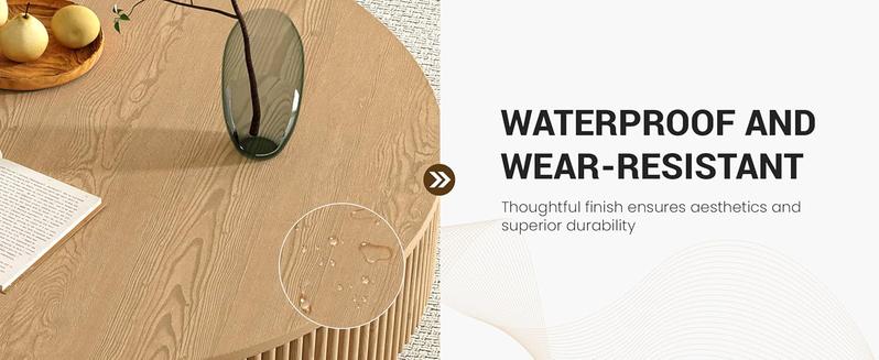 Apicizon 31.5'' Round Fluted Coffee Table, Mordern Wood Coffee Table for Living Room, Boho Drum Table for Small Space, Circle SideTable, Nesting End Table for Apartment, Easy Assembly