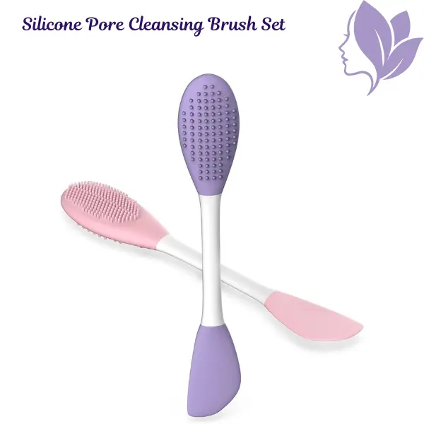 2PCS Silicone Facial Cleansing Brush Set with Mask Applicator Spatula - Soft Skincare Tool for Adults' At-Home Facial, Deep Pore Cleaning, Blood Circulation & Skin Cleansing, Pink & Purple, Facial Tools