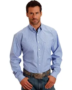 Stetson Men's Open One Pocket Striped Long Sleeve Button Down Western Shirt - 11-001-0575-0802 Bu