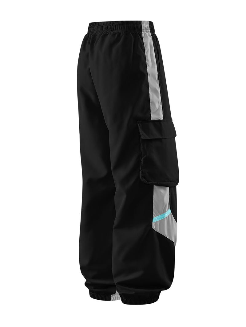 CCCMAI Men's Cargo Pants with Multiple Pockets - Durable Polyester, Machine Washable, Perfect for Hiking and Outdoor Activities, Breathable Comfortable Loose Fit Long Pants with Color-Blocked Side Panels and Drawstring Waist Design. Menswear