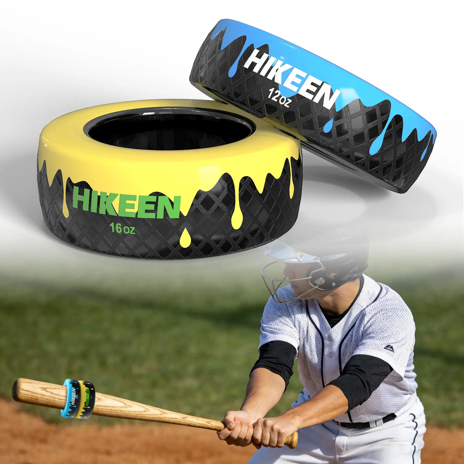 Hikeen Baseball and Softball Bat Weights - 12oz & 16oz Baseball Drip Bat Donut for Swing Training , Fits Most Youth and Adult Bat Sport Batting Practice Equipment