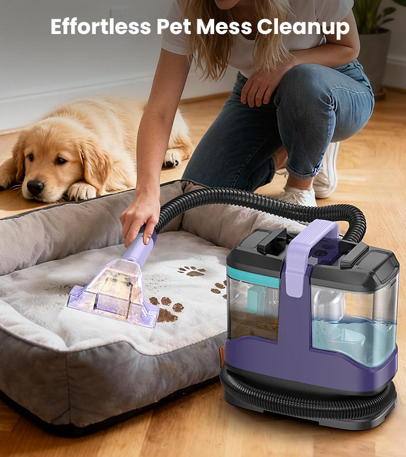 [Valentines'DaySale!] Upholstery Carpet Vacuum Cleaner, 18KPa Suction Spot Cleaning Machine for Pet Stains, Carpets, Sofa, Car Seats, Mattress, with 3 Multipurpose Cleaning Tools, 6'' Deep Cleaning Brush | Portable 3-in-1 New Purple C9S