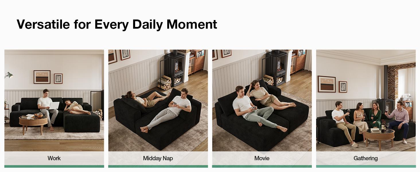 【2 Packages Shipping] L-Shape Plush Corduroy Velvet Modern Sofa with Deep Seat, Upholstered Couches for Living Room & Bedroom, No Assembly Required