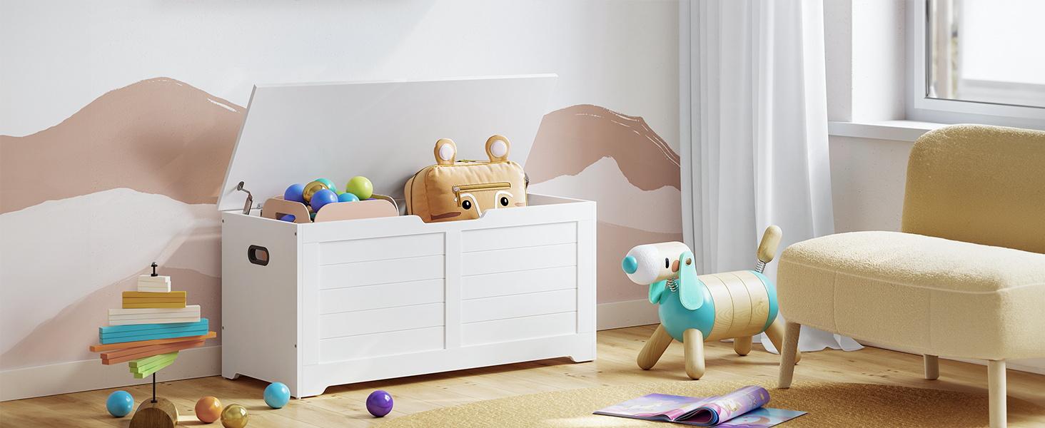 SONGMICS HOME Storage Chest, Storage Trunk with 2 Safety Hinges, Storage Bench, Shoe Bench, Farmhouse Style