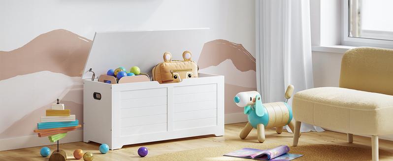 SONGMICS HOME Storage Chest, Storage Trunk with 2 Safety Hinges, Storage Bench, Shoe Bench, Farmhouse Style