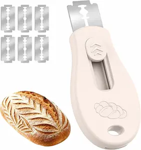 Bread Lame Sourdough Scoring Tool, Extractable & Magnetic Bread Scoring Tool, Scoring Knife for Bread Baking, Bread Razor for Homemade Bread, Sourdough Scorer Tool, Includes 5 Razor Blades-Beige