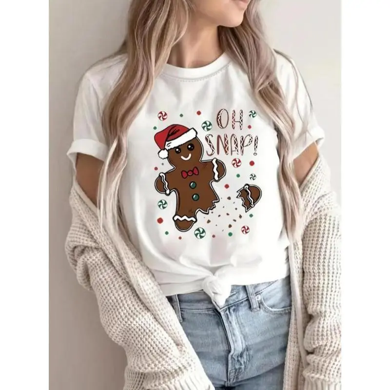 Christmas Gingerbread Man Graphic T-Shirt, Unisex Casual Streetwear Top in 100% Cotton with Short Sleeves and Drop Shoulder, Basic, Fit, Smooth, Tee