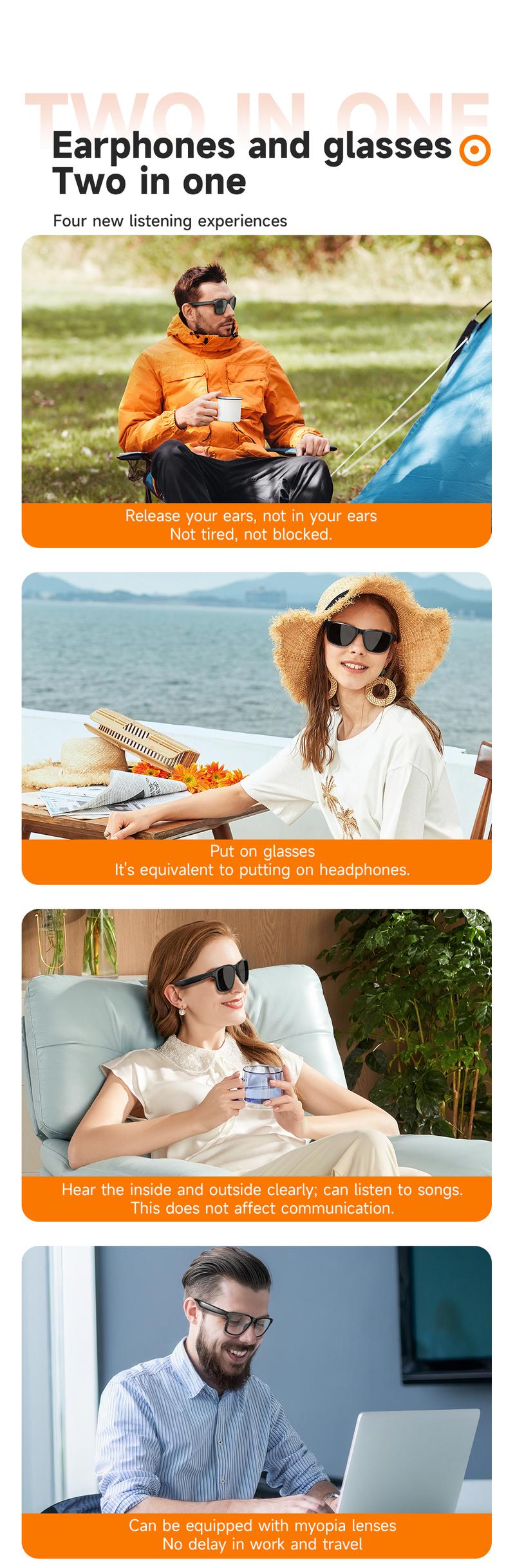 Smart Glasses, Bluetooth Sunglasses Audio Eyewear, Built-in Mic & Speakers, Athletic/Outdoor UV Protection Unisex, Summer,Waterproof, Smart Summer Gear