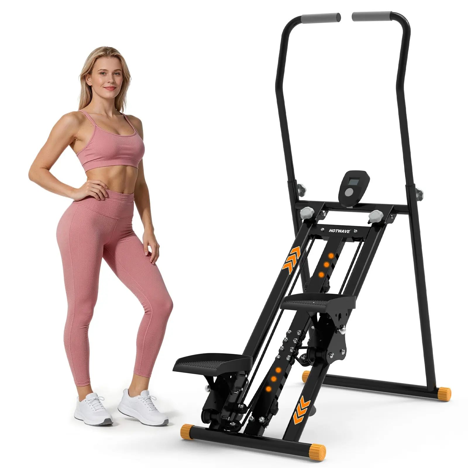 Live HOTWAVE Stair Stepper Machine, Foldable Stair Climber with 9 Resistance Levels, Adjustable Height Handlebar, Multi-Angle Arm Support, 350 LBS Capacity, Home Workout Equipment