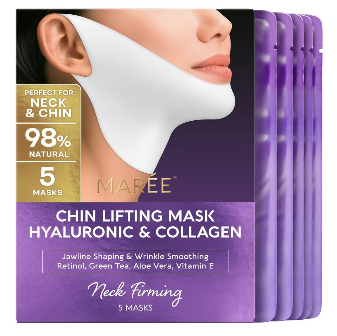 V Line Lifting Mask MARÉE – Choose 24K Gold, Hyaluronic Acid, or PDRN – Instant Glow, Deep Hydration & Firm Jawline, Chin & Neck – 5 Pack
