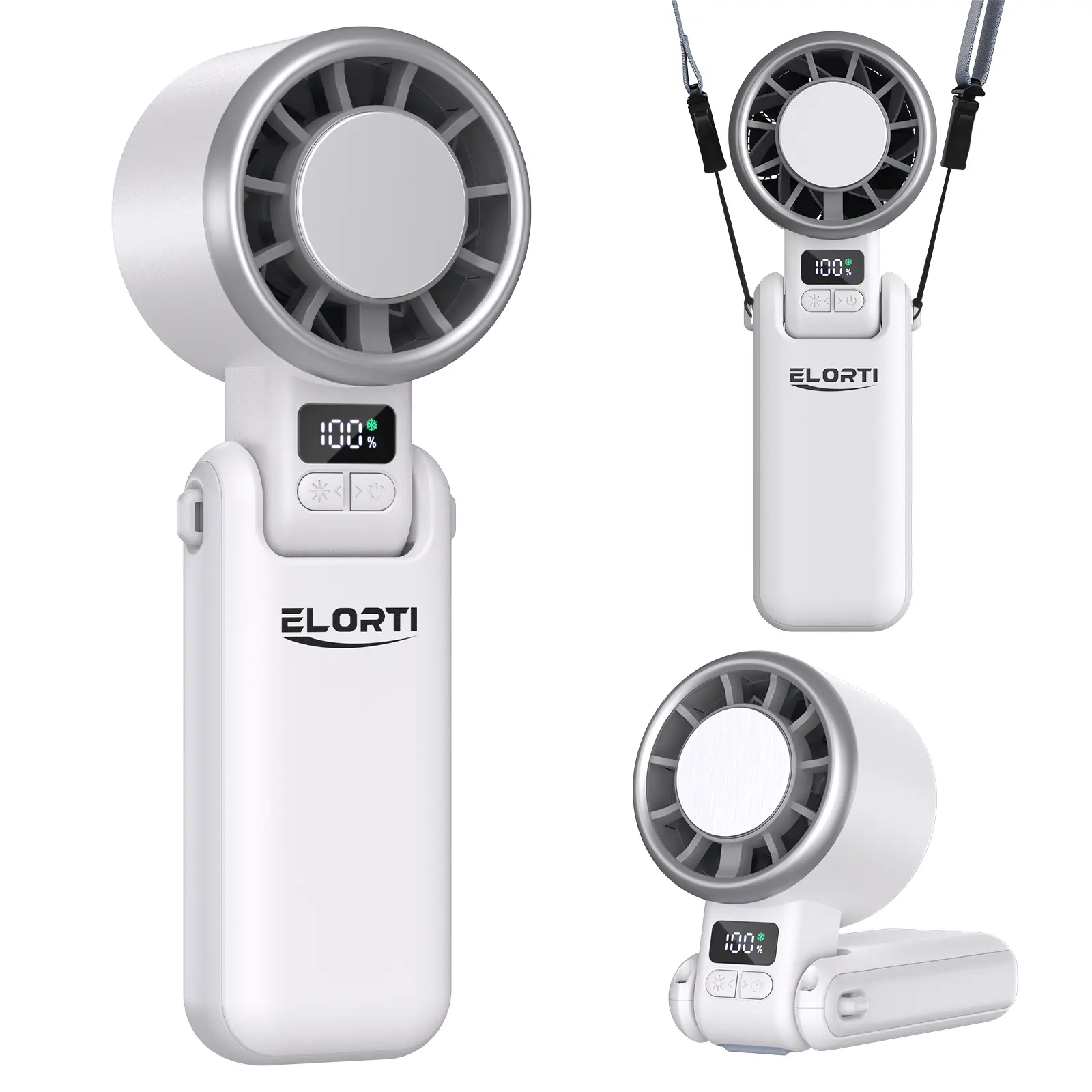 【Flash Sale】ELORTI  Portable Fan, Handheld Fan with Turbo & Ice Cooling, 5-Speed 4000mAh Rechargeable, 3-in-1 Foldable Travel Hand Held Fan, Lightweight Compact & Quiet, with USB Fast Charging for Beach Vacation Outdoor Camping, Office
