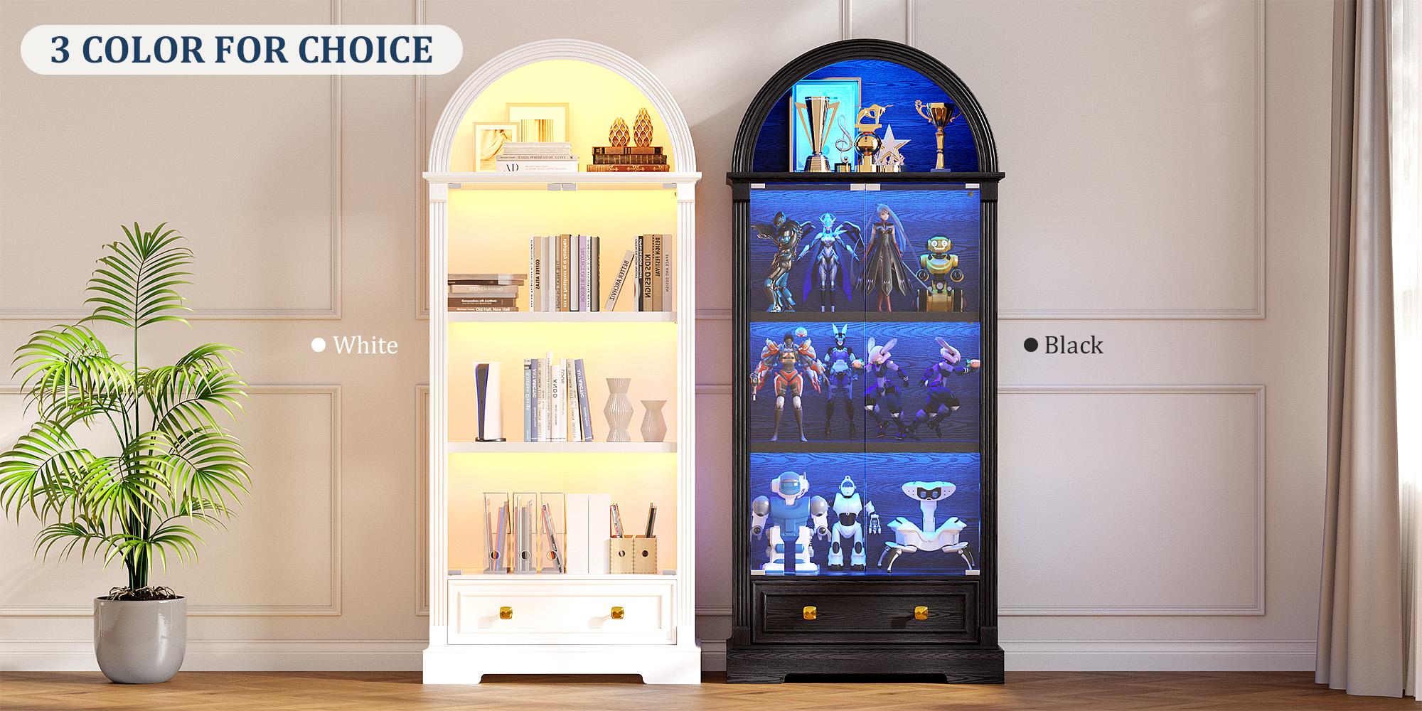 MIU Farmhouse Display Cabinet with Doors,Drawer & Adjustable Shelves, 71” Tall Bookshelf Modern China Storage Kitchen Pantry for Living Room,Office