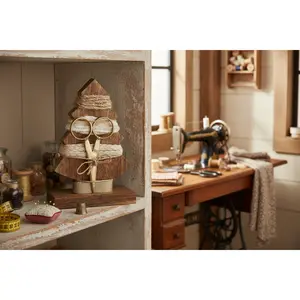 Rustic Champagne Ribbon Set - 4 Spools with Scissors on Wood Holder