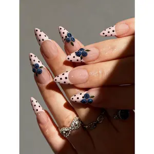 Blueberry Polka Dot Press On Nails/Handmade Gel Nails In Medium Almond/Glue On Nails/False Nails/Birthday Holiday Spring Nails/Gift for Her