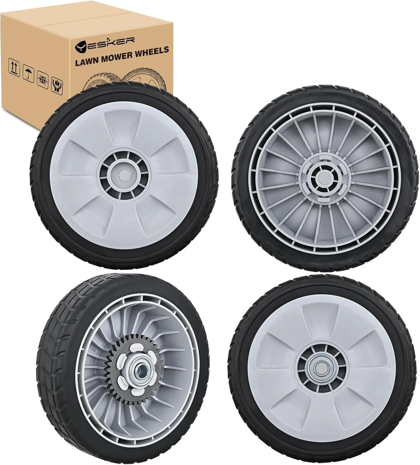 Yesker 4-Pack Lawn Mower Replacement Wheels - 8-in Wheel Diameter, 2 Rear (42710-VE2-M02ZE) & 2 Front (44710-VL0-L02ZA) for Honda Self-Propelled Walk-Behind Models HRB215, HRB216, HRB217, Hrb216 Series, 2" Wheel Width