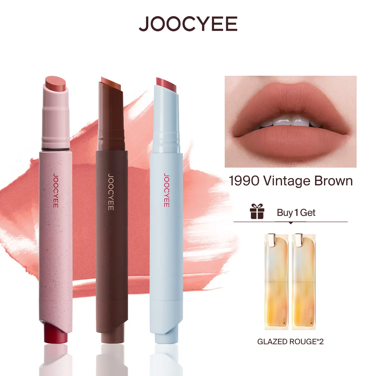 JOOCYEE Velvet Rouge Lipstick, 1990 Hot, Long Lasting Transfer-Proof Powder-Balm, Soft Blur Matte Non-Drying Lip & Cheek Tint, Waterproof, Cruelty Free, Suitable for All Skin Types, Back to School