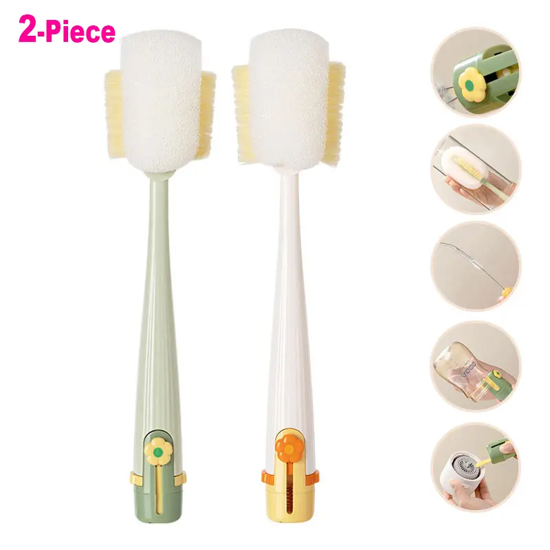 5-in-1 Multi-functional Water Bottle Cleaning Brush-360°Bottle Cleaning Brush with Long Handle –Gap Cleaning Brush Soft Bristle Cup Cleaner for Baby Bottles, Sports Bottles, Hydro Flasks, Lids, Teapots, Bowls & Home Kitchen Tasks