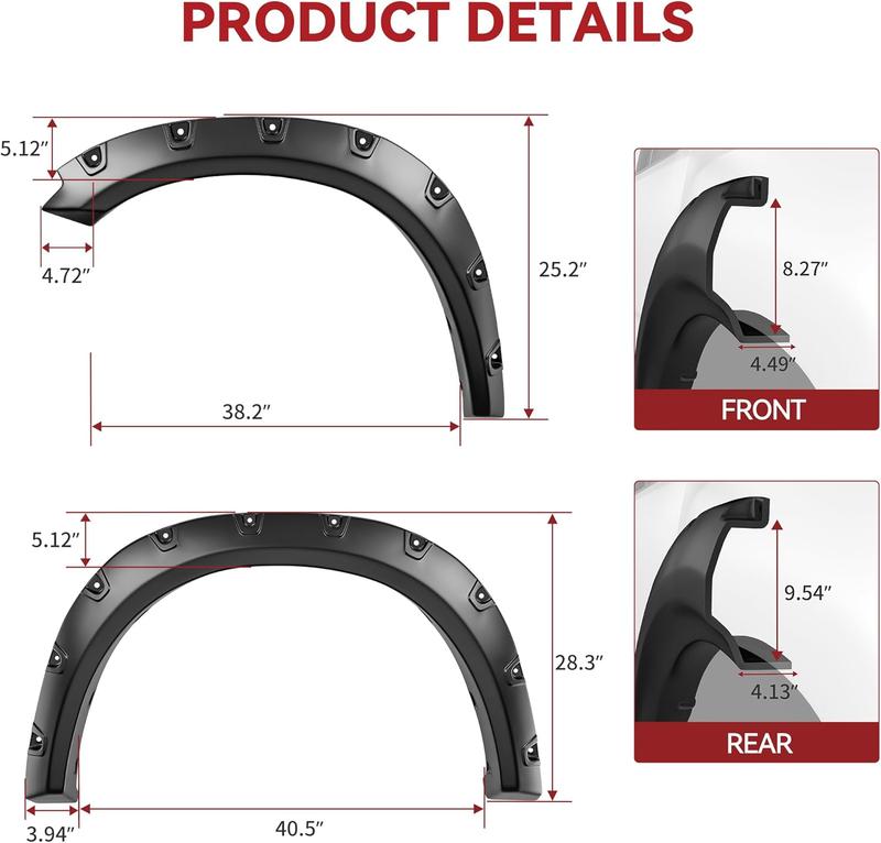 YITAMOTOR Fender Flares compatible with 2009-2018 Dodge Ram 1500, 2019-2024 1500 Classic,Black Paintable Wheel Flare Front Rear 4PCS Resistant Mud Flaps Universal Flexible Fender Flares